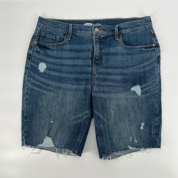 Old Navy High Rise Secret Slim Pocket Distressed Jean Shorts Size 12 Women’s - Picture 1 of 5